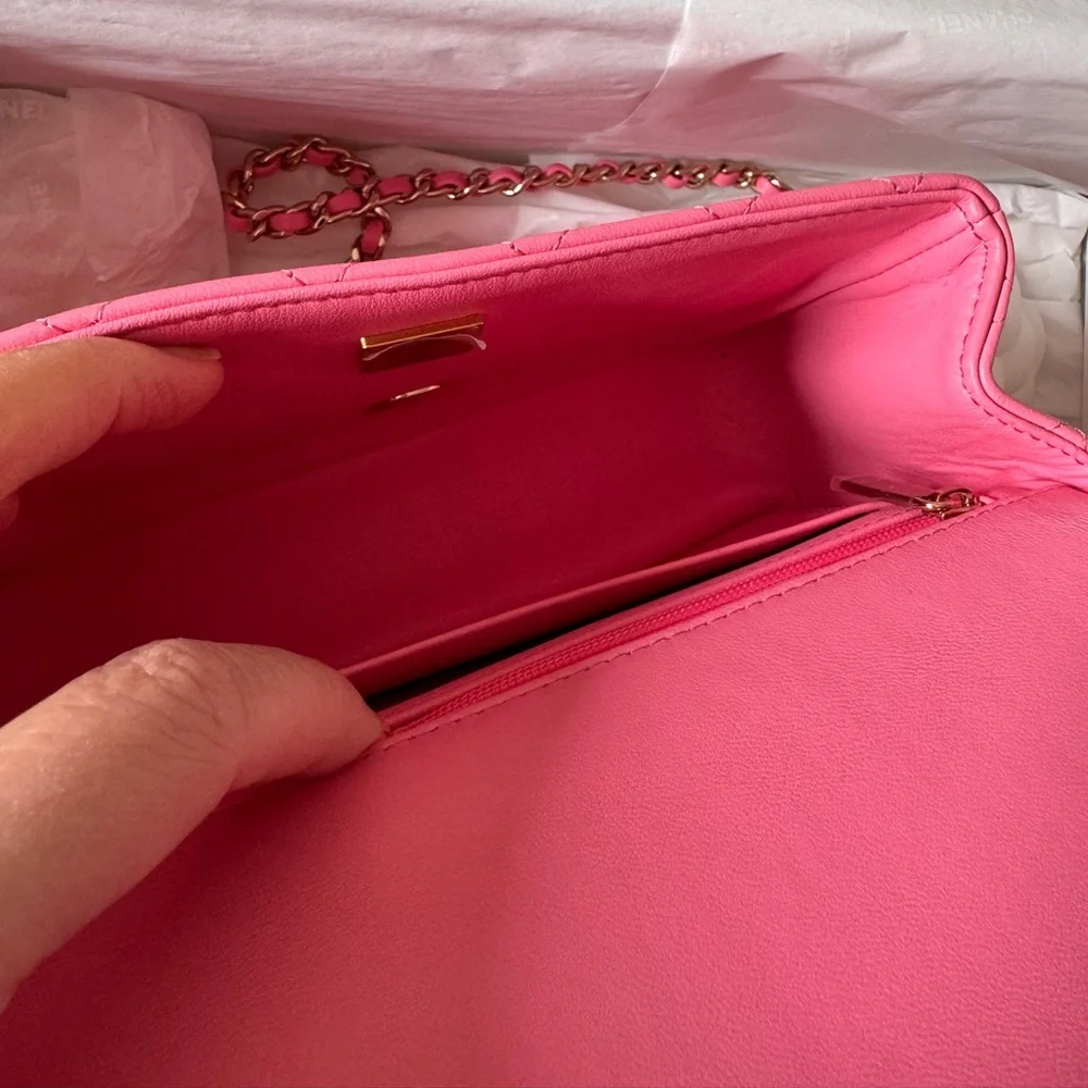CHANEL 23P Mini Top Handle Pink Lambskin Classic Bag Gold Hardware NIB RARE